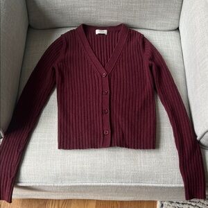 AritziaWilfred Deep Burgundy Ribbed Cardigan XS Wool/Cotton reg $140 buy for $20